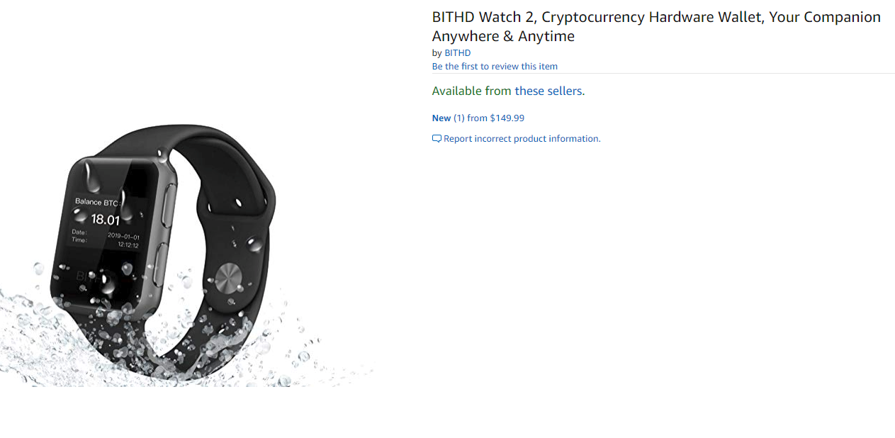 Аппаратный кошелек для криптовалют в виде наручных часов на Amazon.com